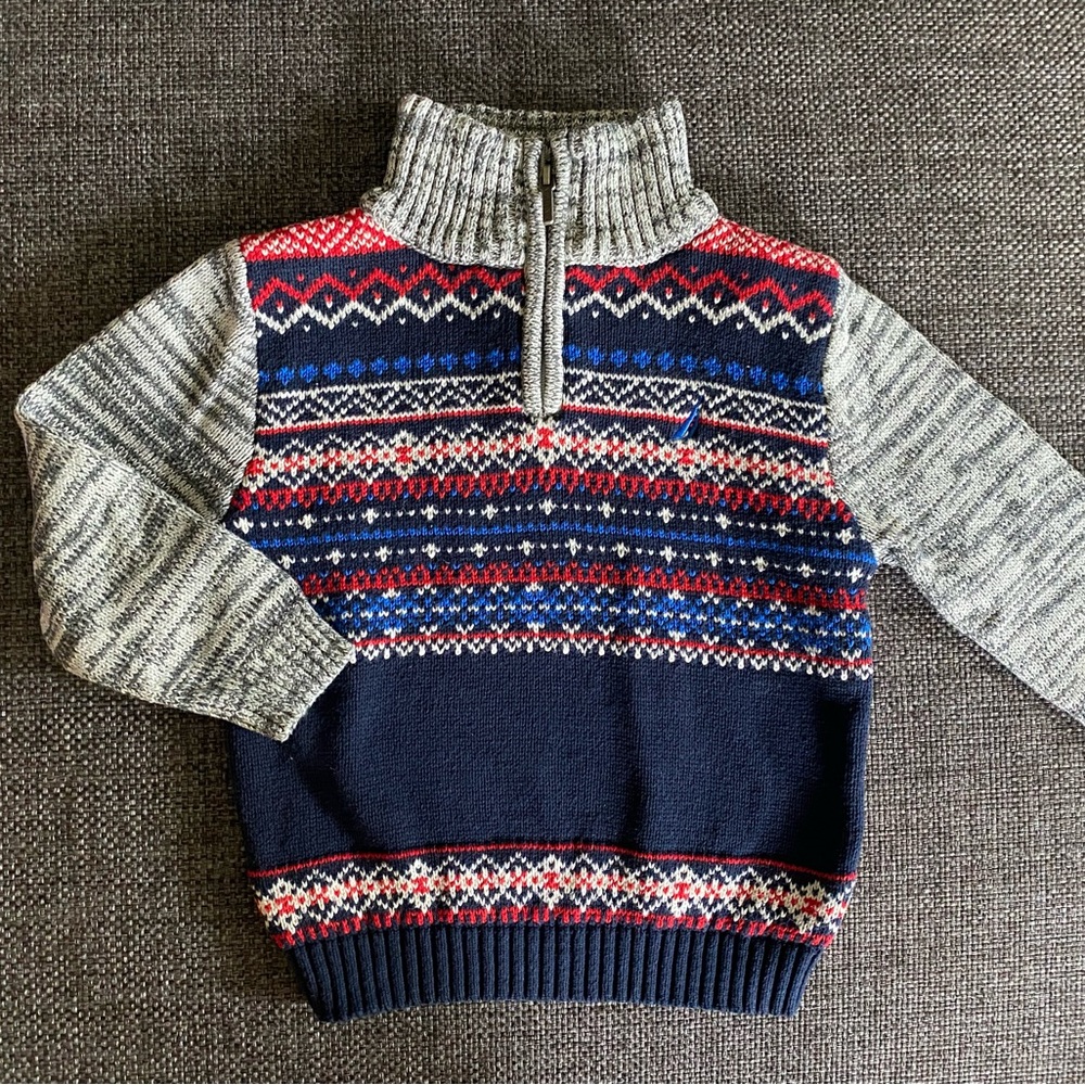 ⭐️ EUC Nautica Baby Quarter Zip Knit Sweater Boy 12M, Navy, Red, Gray, Nordic
